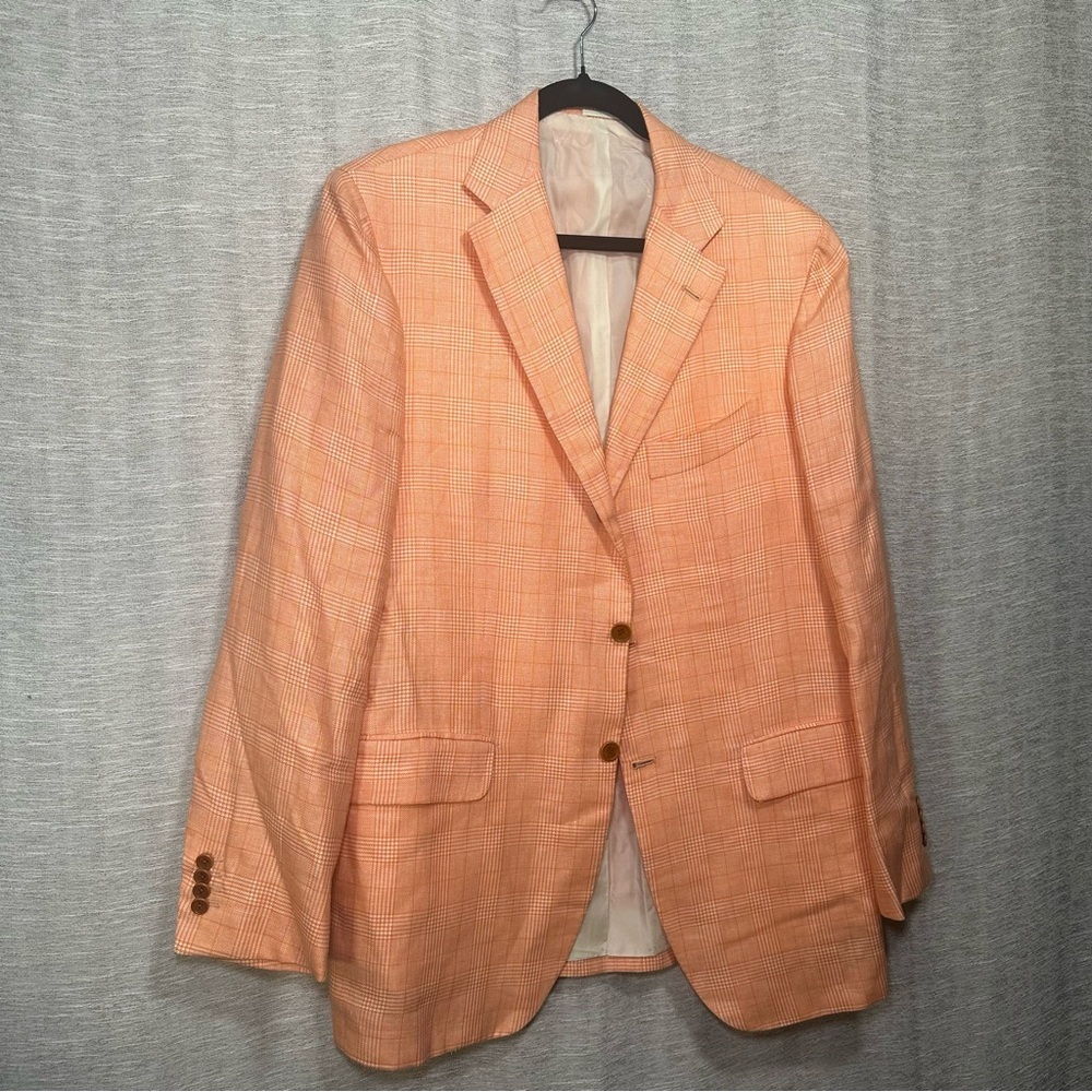 Kiton Napoli U818697 Orange Plaid Linen Cashmere Blazer Sport Coat EU 52/ US 42R - Picture 4 of 16